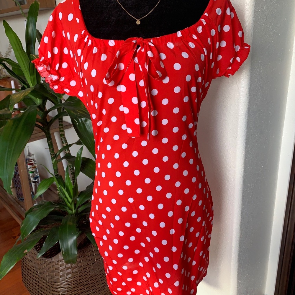 Red and  white polka dot dress